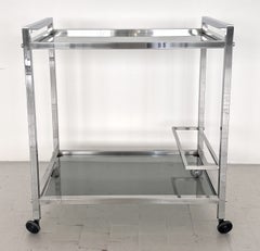 Italian Midcentury Chrome and Glass Two Tier Rolling Bar Cart, 1970s