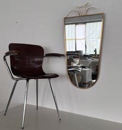 Italian Midcentury Large Size Wall Mirror with Brass Frame and Decor, 1970s