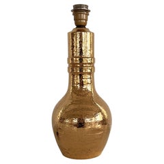 Aldo Londi Italian Mid-Century Ceramic Table Lamp in Gold 24K Metallic, 1970s