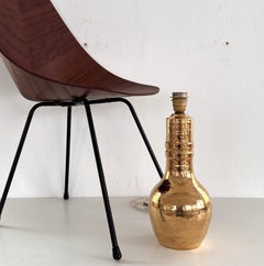 Aldo Londi Italian Mid-Century Ceramic Table Lamp in Gold 24K Metallic, 1970s
