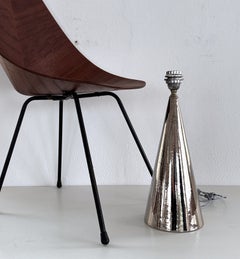 Ugo Zaccagnini Italian Mid-Century Ceramic Table Lamp in Silver Metallic, 1970s