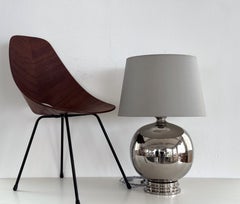 Ugo Zaccagnini Italian Mid-Century Ceramic Table Lamp in Silver Metallic, 1970s
