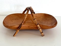 Italian Midcentury Nutwood and Bamboo Basket, 1970s