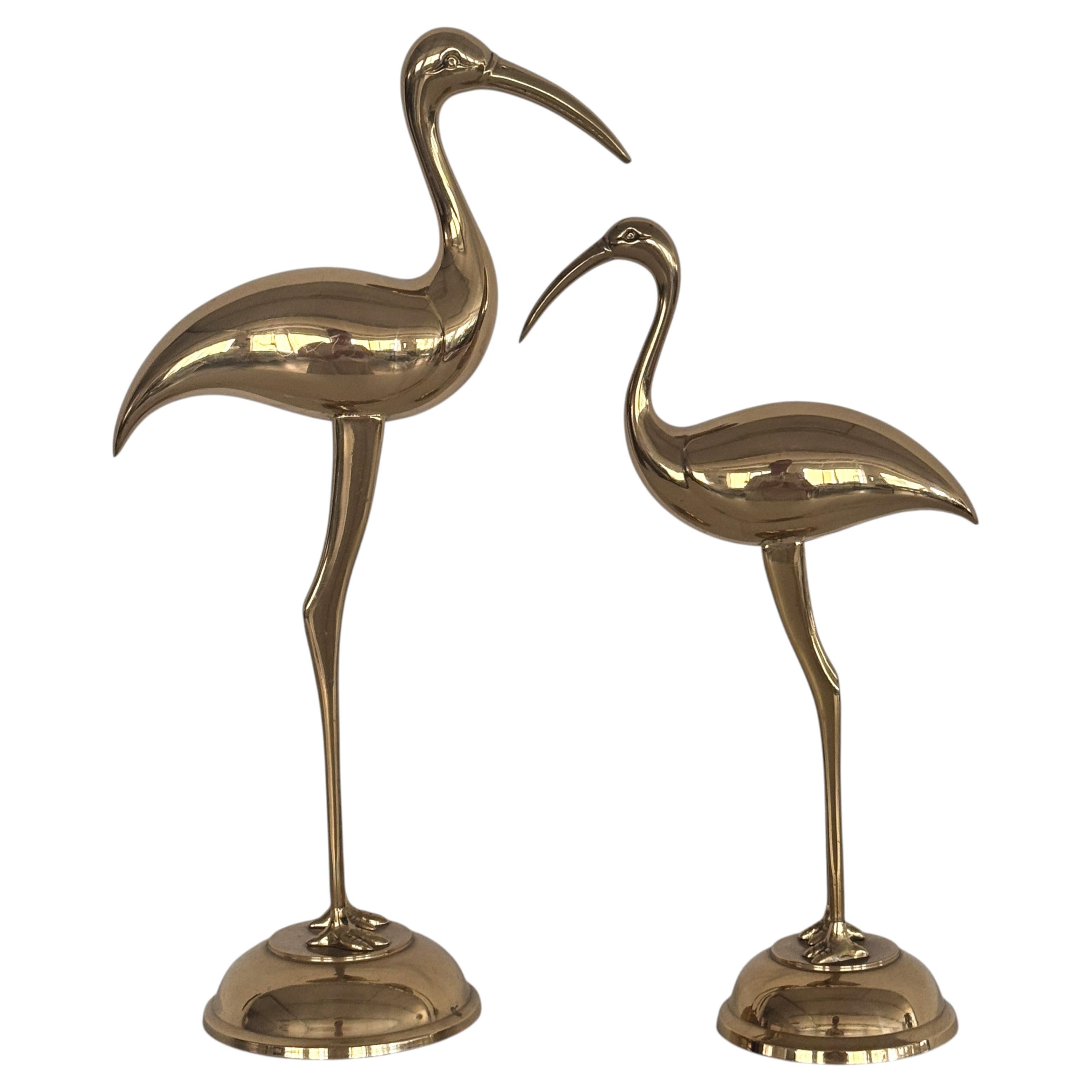 Italian Brass Pair of Cranes, 1970s For Sale