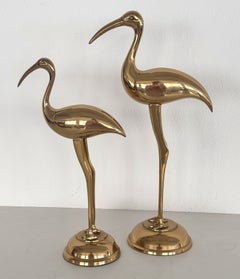 Italian Brass Pair of Cranes, 1970s