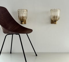 Italian Murano Crystal Glass and Brass Wall Sconces in the Art Deco Style