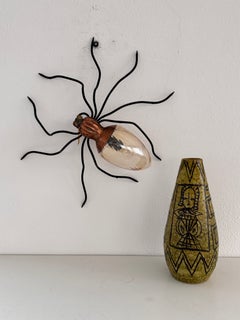 Italian Midcentury Spider Wall Light Sconce with Yellow Glass Body, 1960s