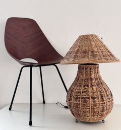 Lampada da tavolo italiana in rattan e alghe marine degli anni ’60