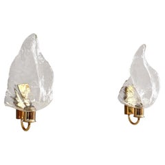 Italian Brass and Murano Glass Leaves Wall Lights, 1990s