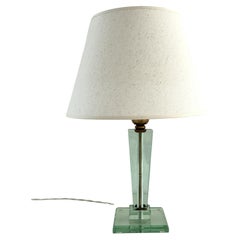 Fontana Arte Italian Table Lamp with Green Glass and Brass Details, 1950s