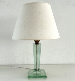 Fontana Arte Italian Table Lamp with Green Glass and Brass Details, 1950s