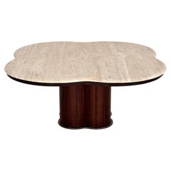 Mid-Century Modern Large Clover Coffee Table, Travertine & Dark Oak, 1970