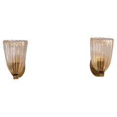 Italienische Wandleuchten aus Messing und Muranoglas im Art-déco-Stil, 1990er Jahre