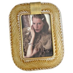 Italian Murano Twist Glass Picture Frame in Gold Color