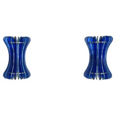 Italian Midcenury Large Blue and Green Crystal Glass Wall Sconces by VECA, 1970s
