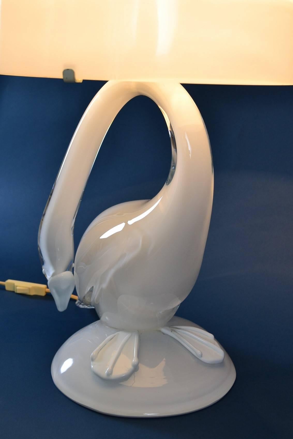 Italian Murano Swan Crystal Glass Table Lamp, 1960s