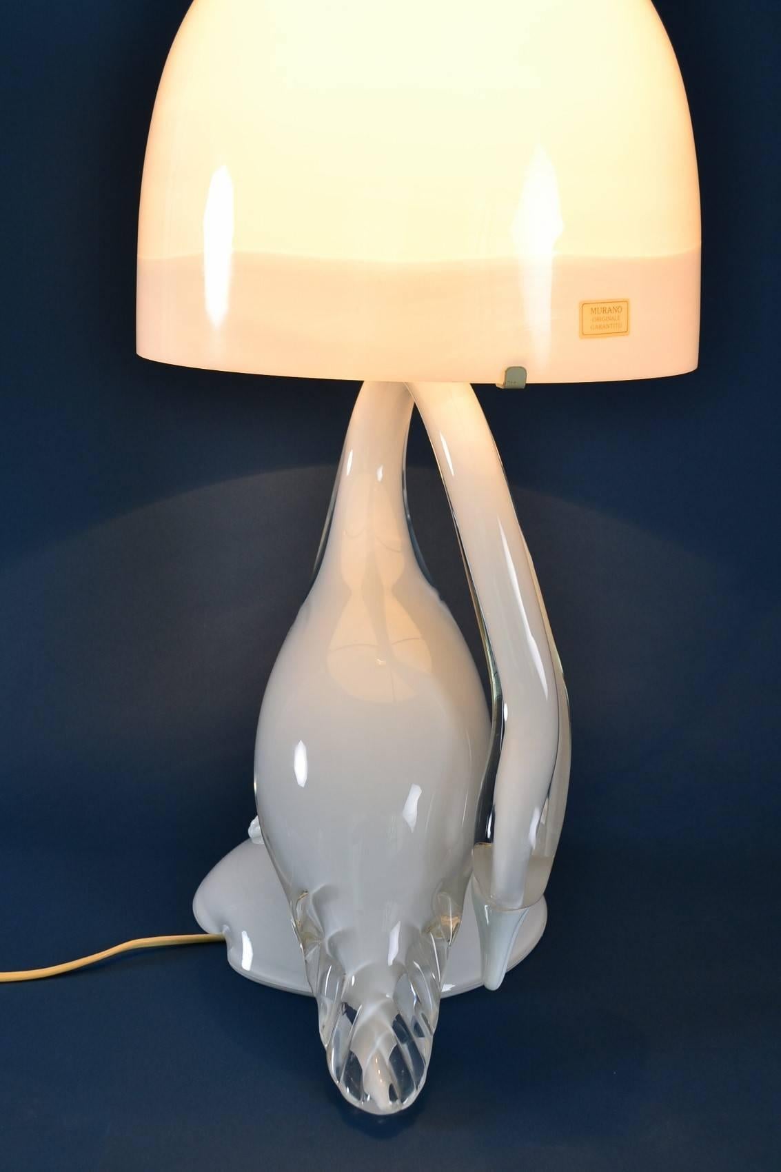 Hand-Crafted Murano Swan Crystal Glass Table Lamp, 1960s