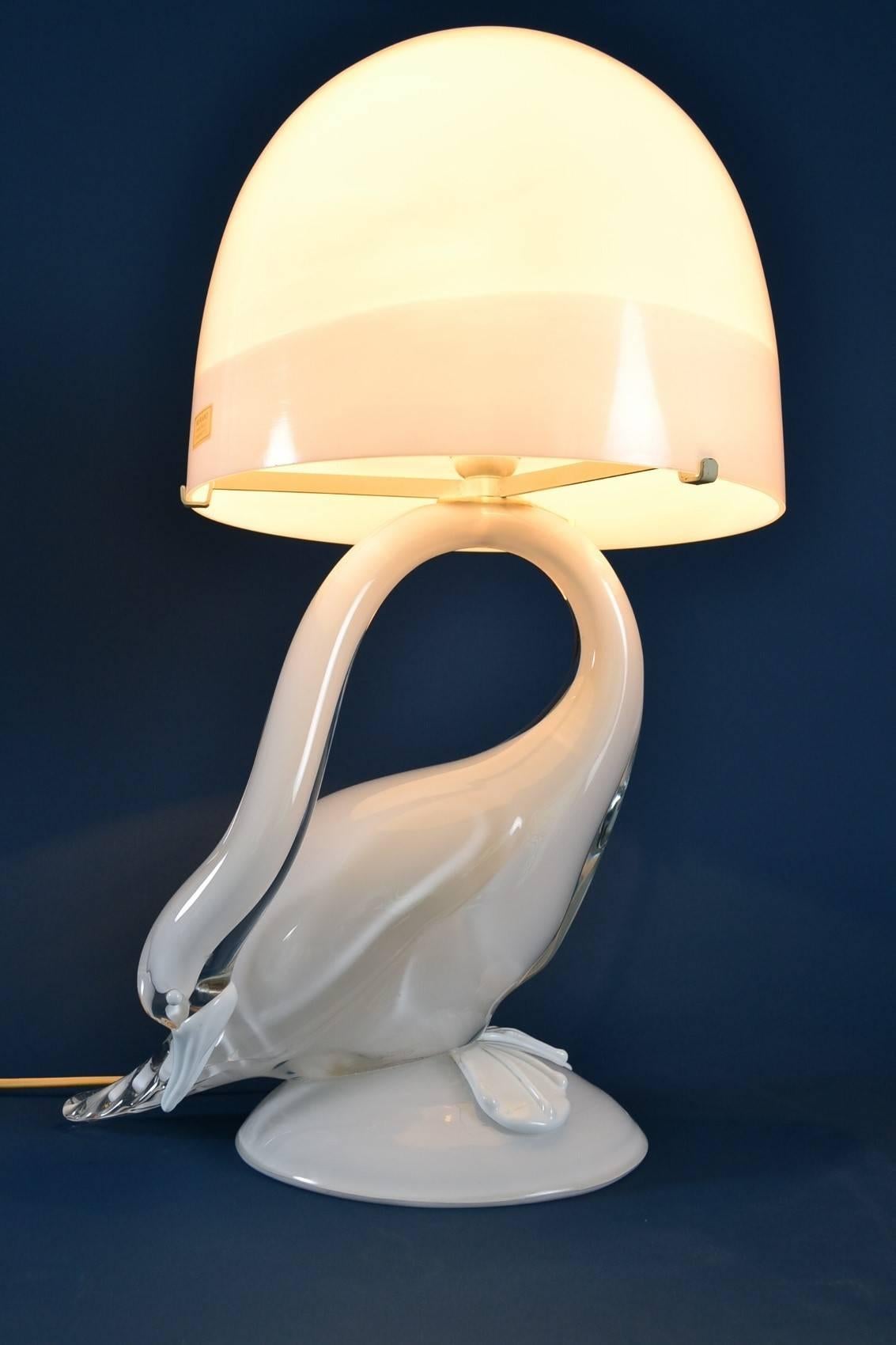 Mid-20th Century Murano Swan Crystal Glass Table Lamp, 1960s