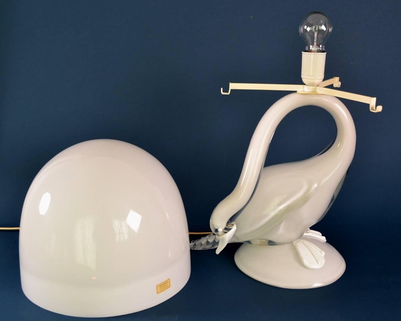 Murano Swan Crystal Glass Table Lamp, 1960s 1