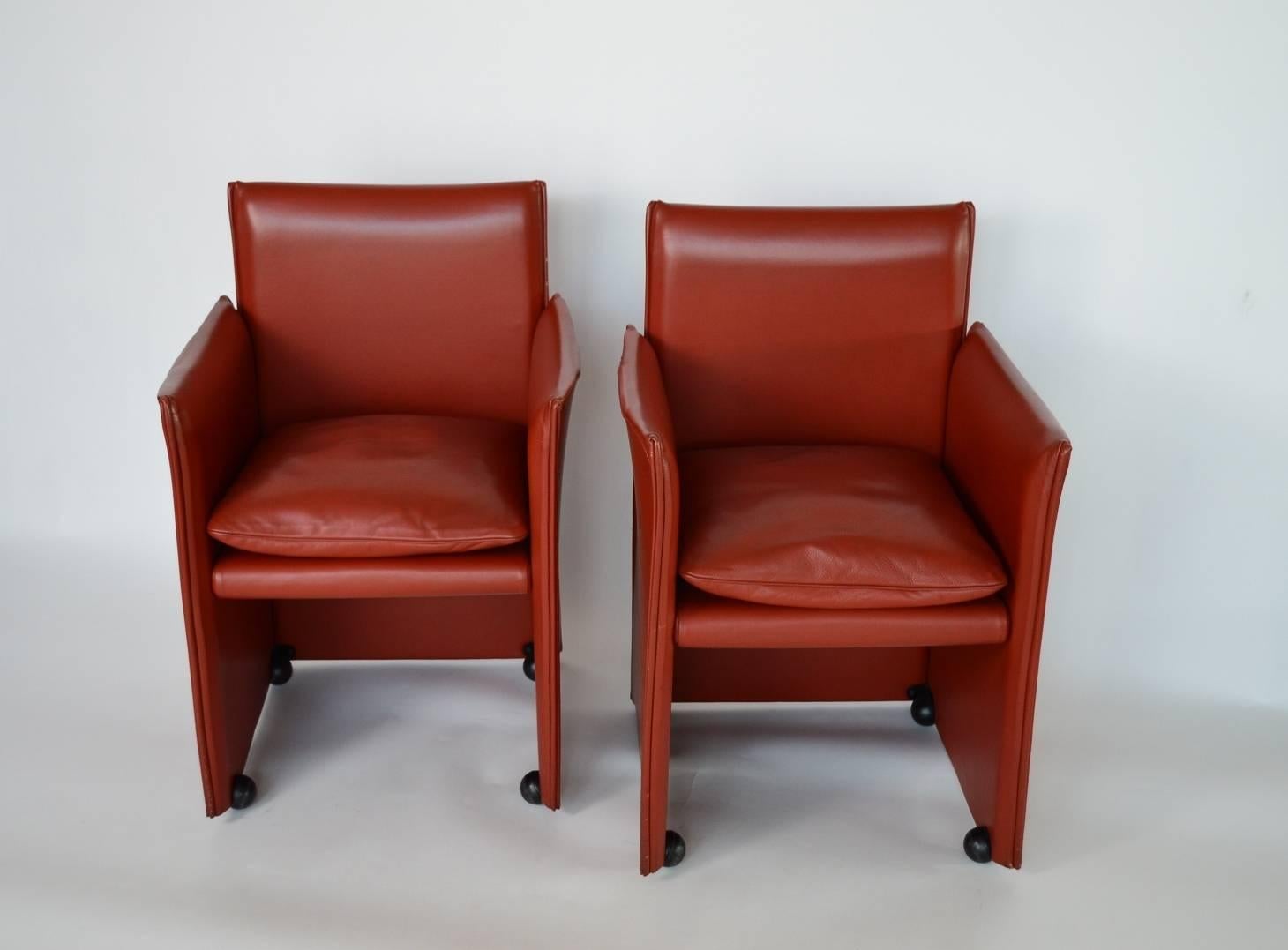 Mid-Century Modern Pair of Mario Bellini Lounge Chairs for Cassina, Italy, Labeled