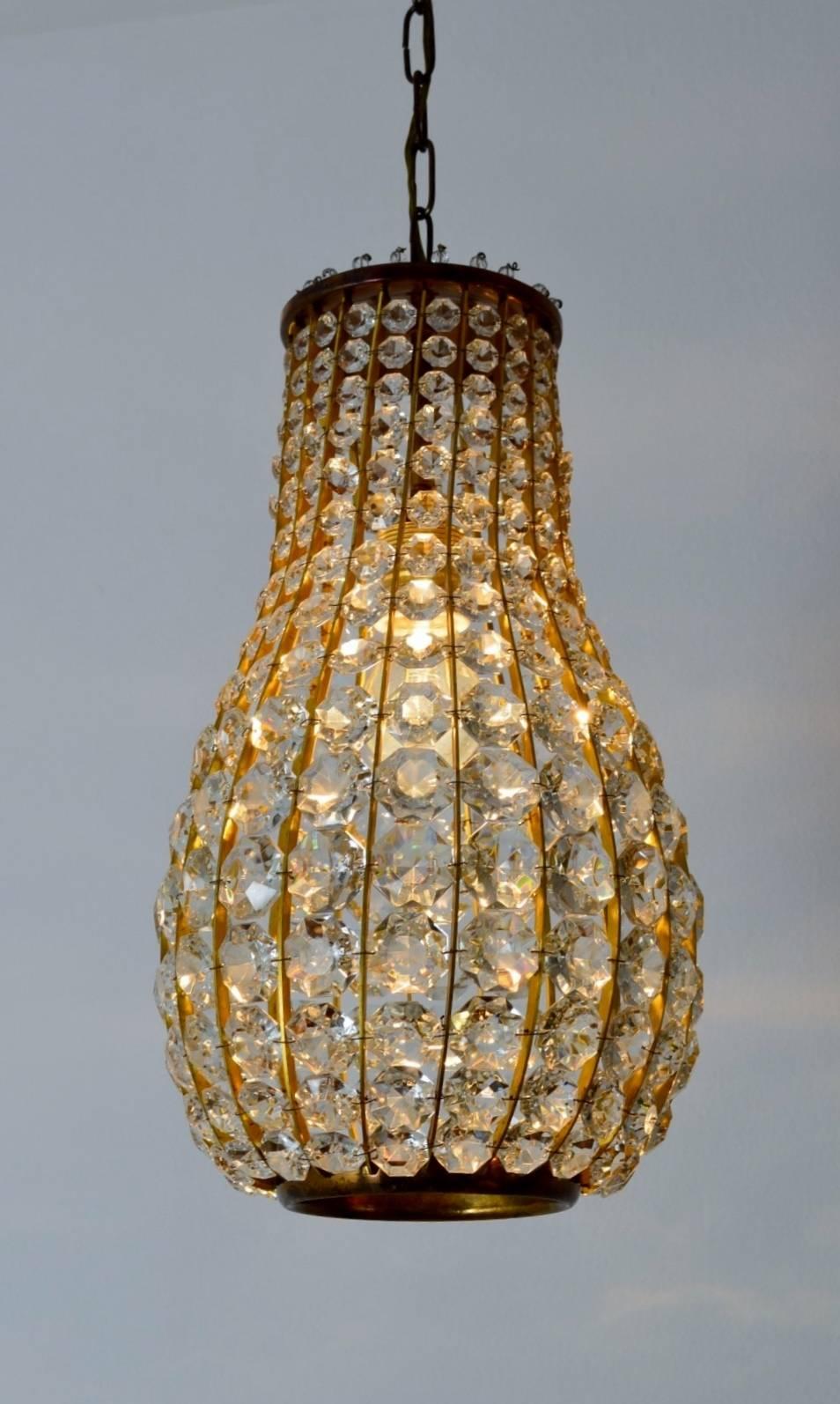 Hand-Crafted Crystal and Brass Pendant Chandelier, Bakalowits & Sohne, Austria, 1950s