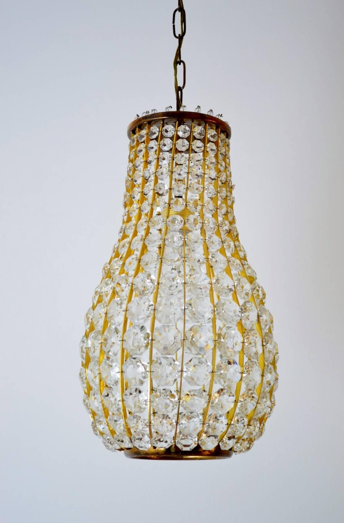 Crystal and Brass Pendant Chandelier, Bakalowits & Sohne, Austria, 1950s 2
