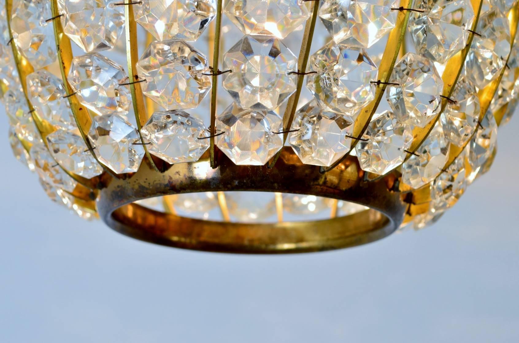 Crystal and Brass Pendant Chandelier, Bakalowits & Sohne, Austria, 1950s 3