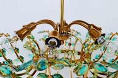 Green Floral Vienna Crystal and Brass Chandelier, Bakalowits, Austria, 1950s