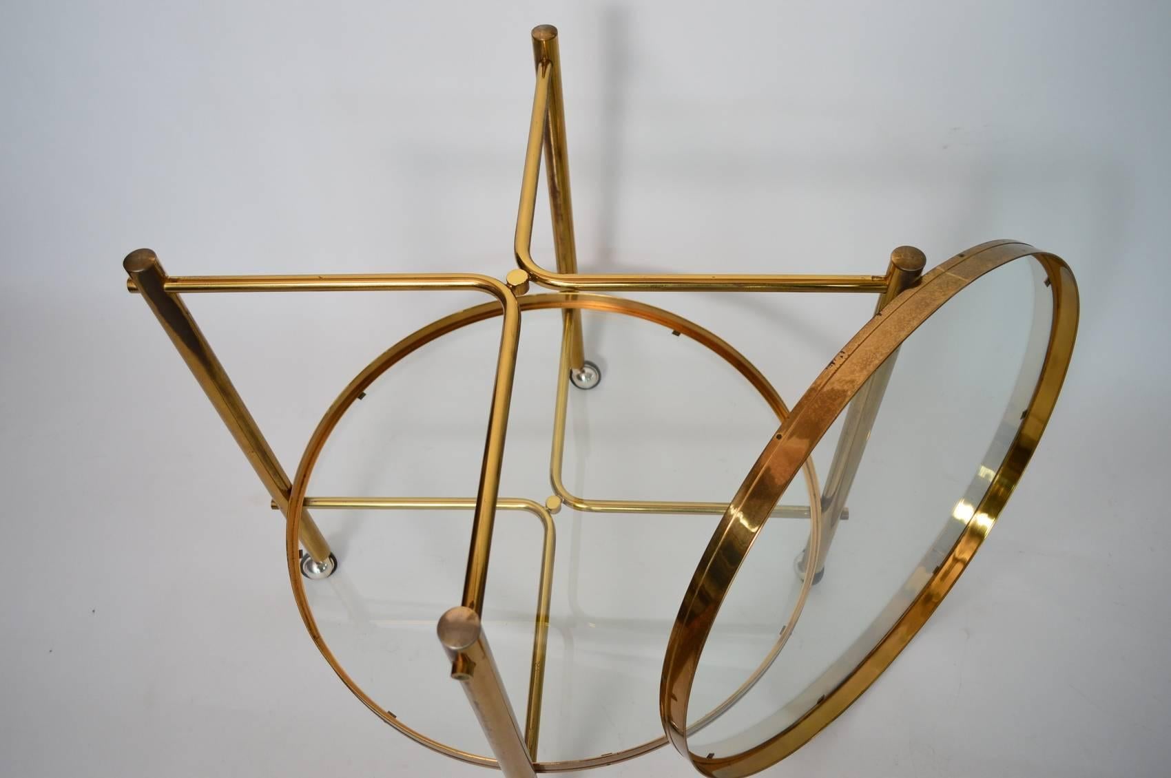 Large Brass and Glass Regency Style Trolley or Bar Cart, Made in Italy, 1960s In Excellent Condition In Morazzone, Varese
