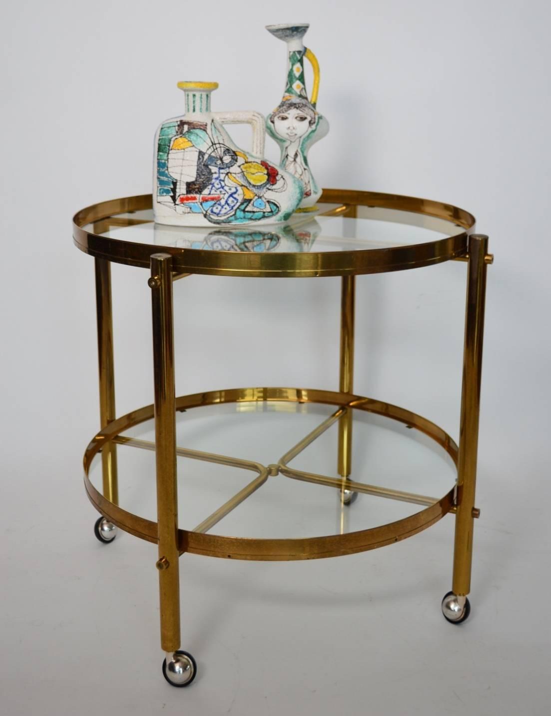 Mid-20th Century Large Brass and Glass Regency Style Trolley or Bar Cart, Made in Italy, 1960s