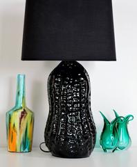 Black Italian Ceramic Table Lamp in Peanut Shape, Regency Era, 1970s