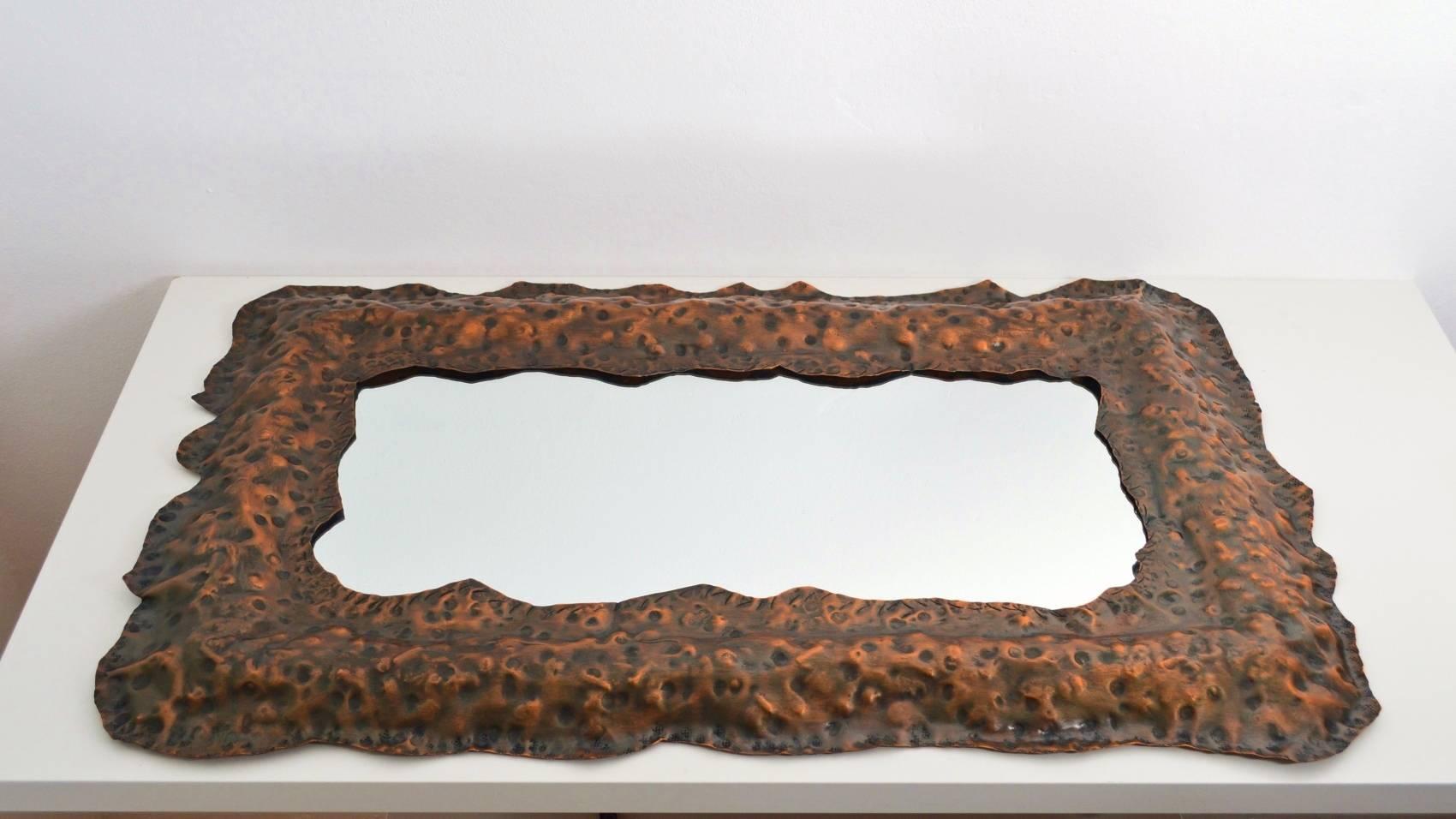Vintage Brutalist Copper Wall Mirror, Italy, 1970s 2