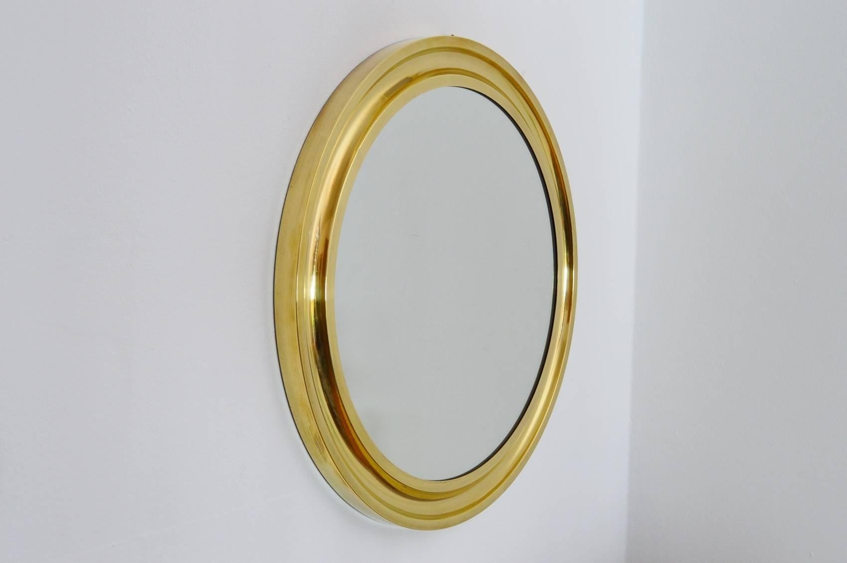 Hand-Crafted 1970s Regency Italian Brass Circular Wall Mirror