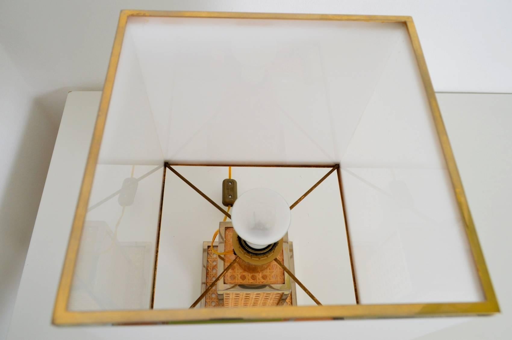Polished Italian Regency Brass, Lucite and Cane Table Lamp with Acrylic Lampshade, 1960s