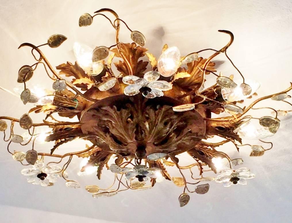 Hand-Crafted Regency Gilt Florentine Flush Mount Fixture or Ceiling Crown, Italy, 1960s