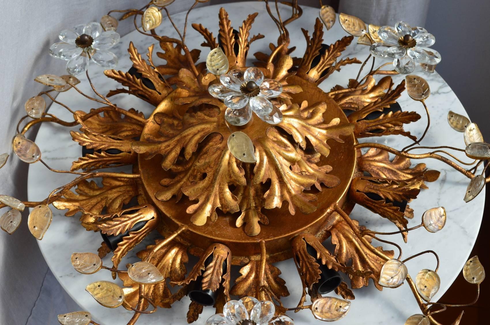 Regency Gilt Florentine Flush Mount Fixture or Ceiling Crown, Italy, 1960s In Excellent Condition In Morazzone, Varese