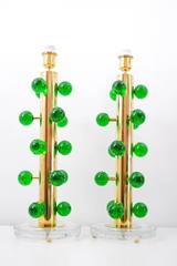 Murano Brass and Emerald Green Glass Table Lamps, Set of Two