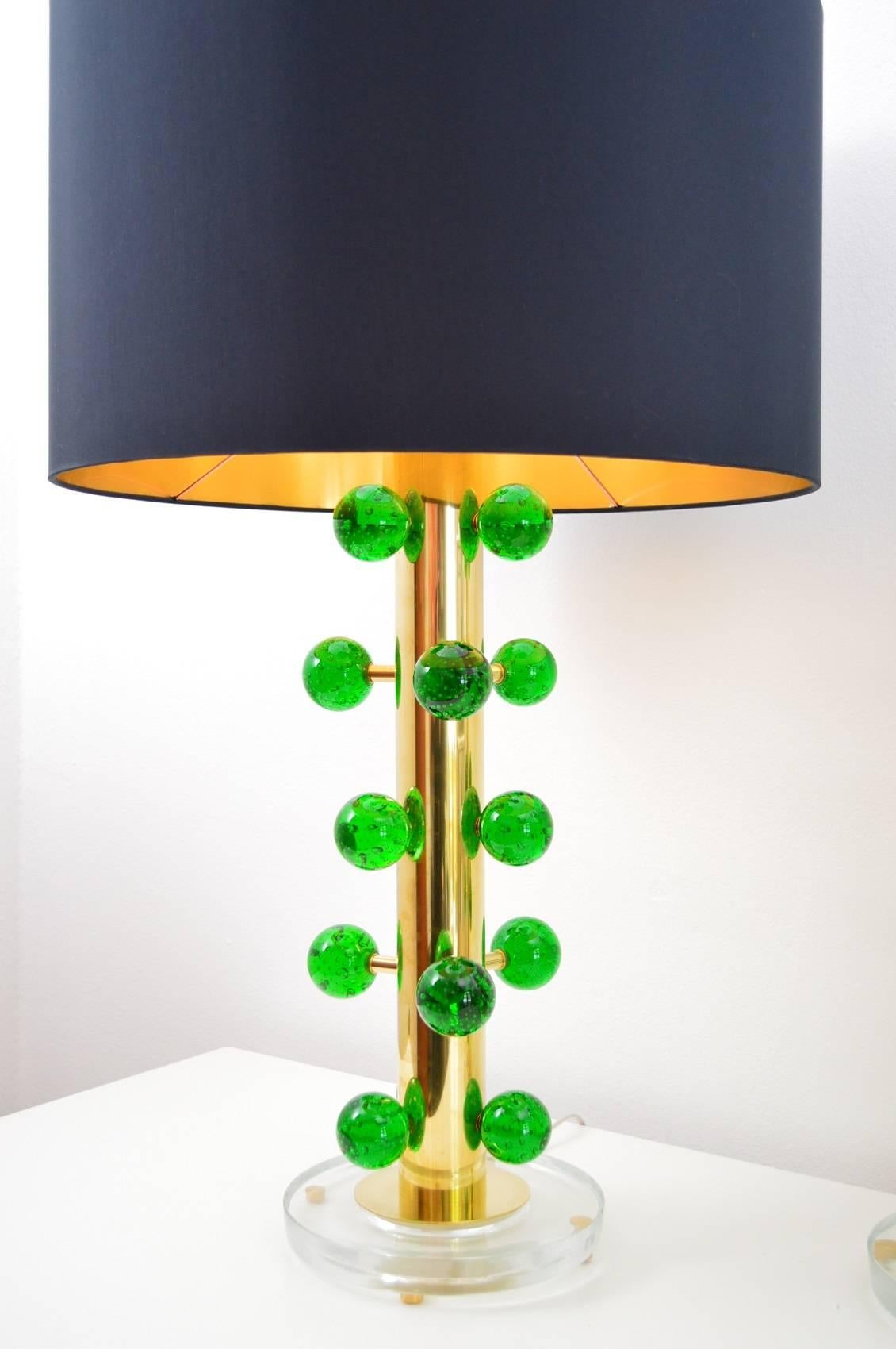 Murano Brass and Emerald Green Glass Table Lamps, Set of Two 3