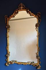 Italian Giltwood and Marble Console Table with Mirror in Rococo Style, 1950s
