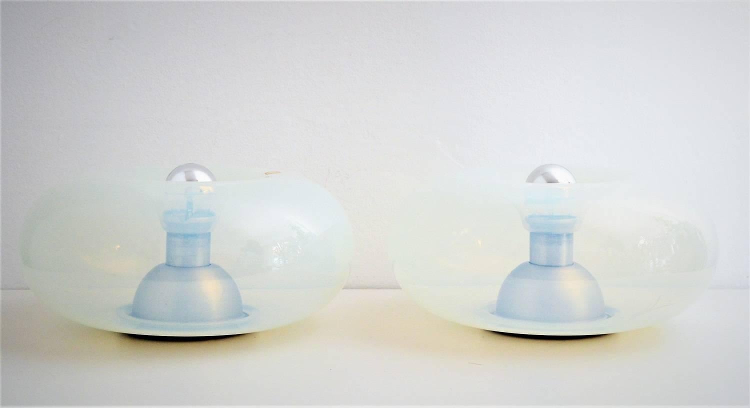 Space Age Opalescent Glass Wall Sconces or Ceiling Lights, Leucos, Italy, 1970s 1