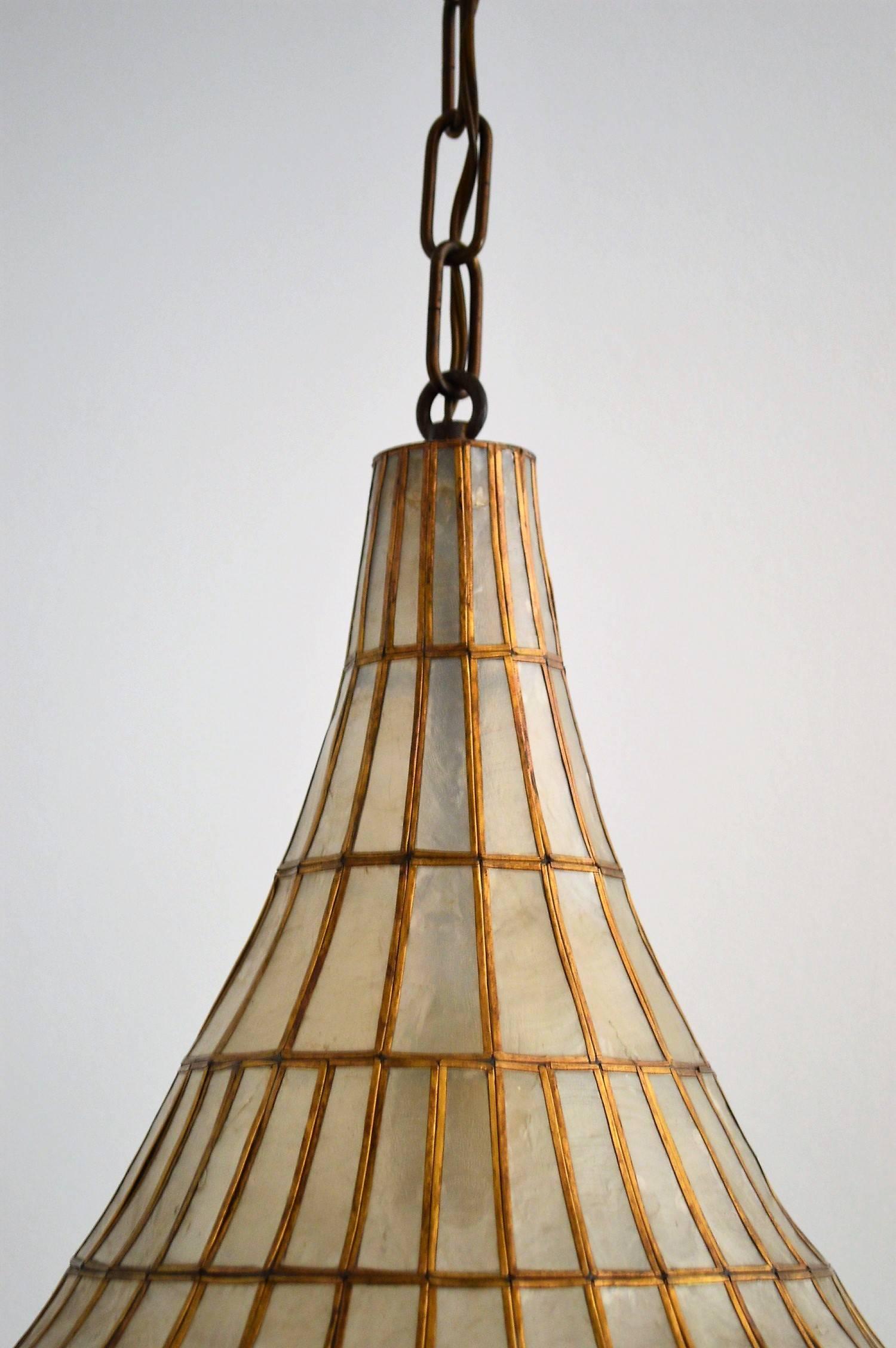 Italian Hugh Nacre or Mother-of-Pearl and Brass Pendant Lamp, Italy, 1960
