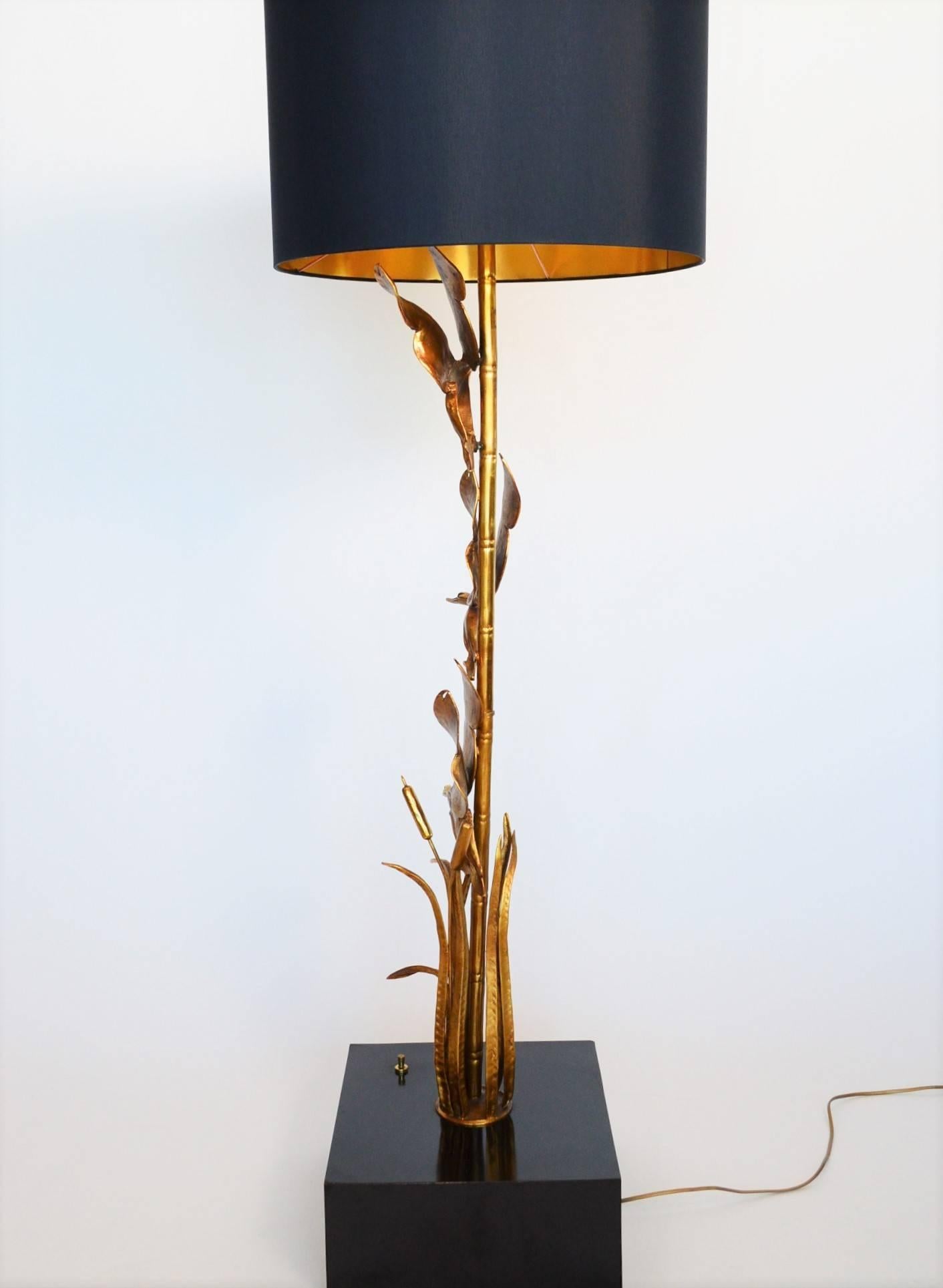 Hollywood Regency Brass Floor Lamp with Duck and New Lampshade, Italy, 1970s 3
