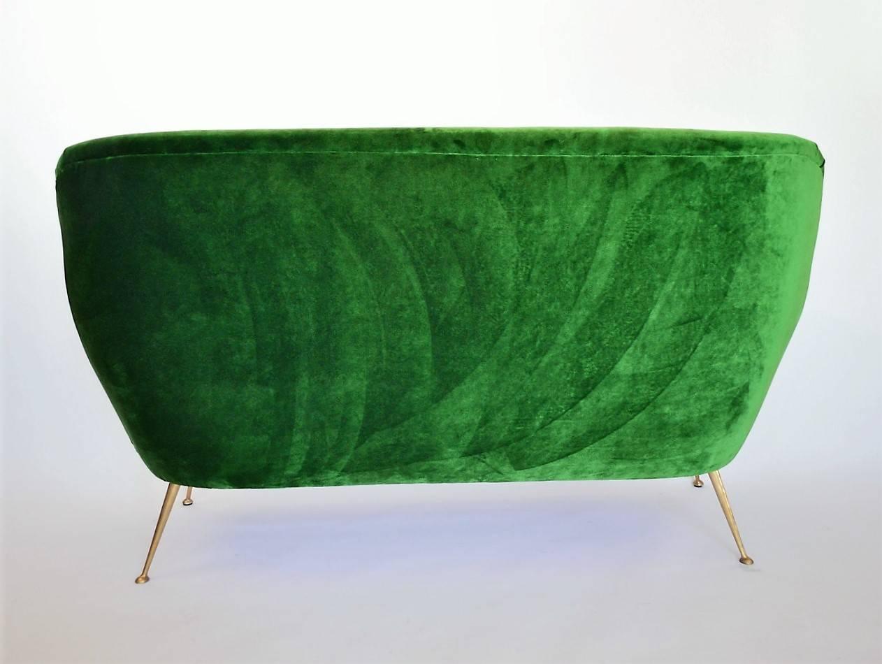 Brass Magnificent Italian Mid-Century Sofa Reupholstered with Emerald Velvet, 1950s