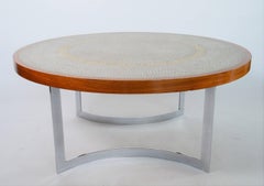 German Round Tile Mosaic and Wood Coffee Table by Berthold Muller , 1960s