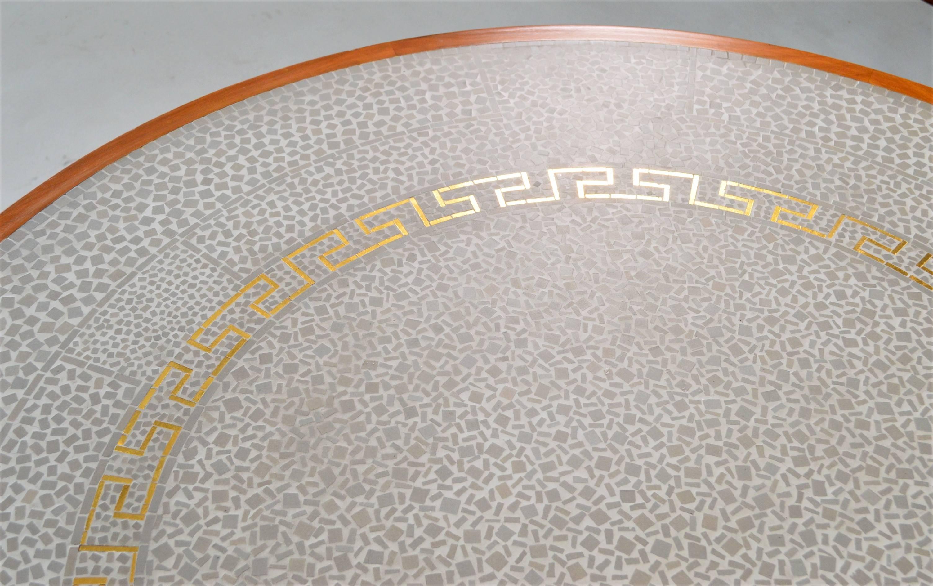 Mid-Century Modern German Round Tile Mosaic and Wood Coffee Table by Berthold Muller , 1960s