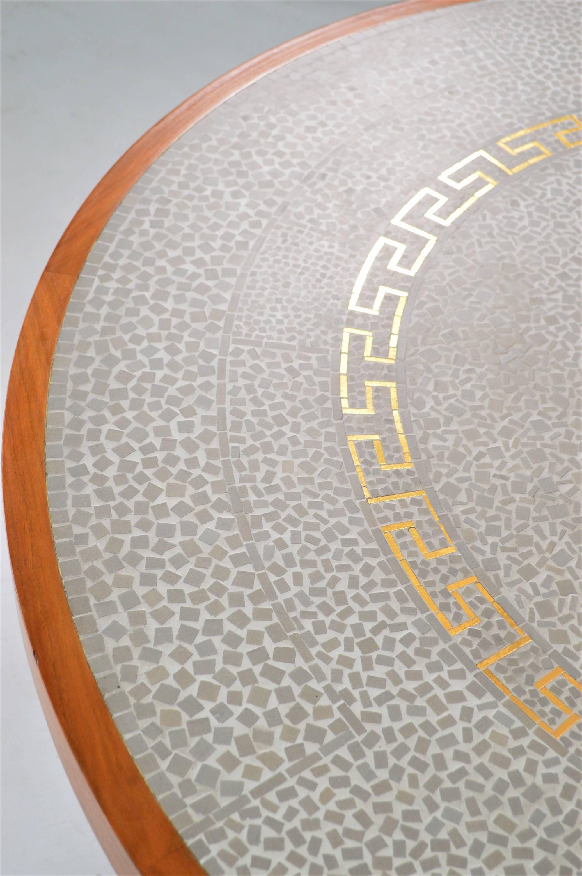 Walnut German Round Tile Mosaic and Wood Coffee Table by Berthold Muller , 1960s
