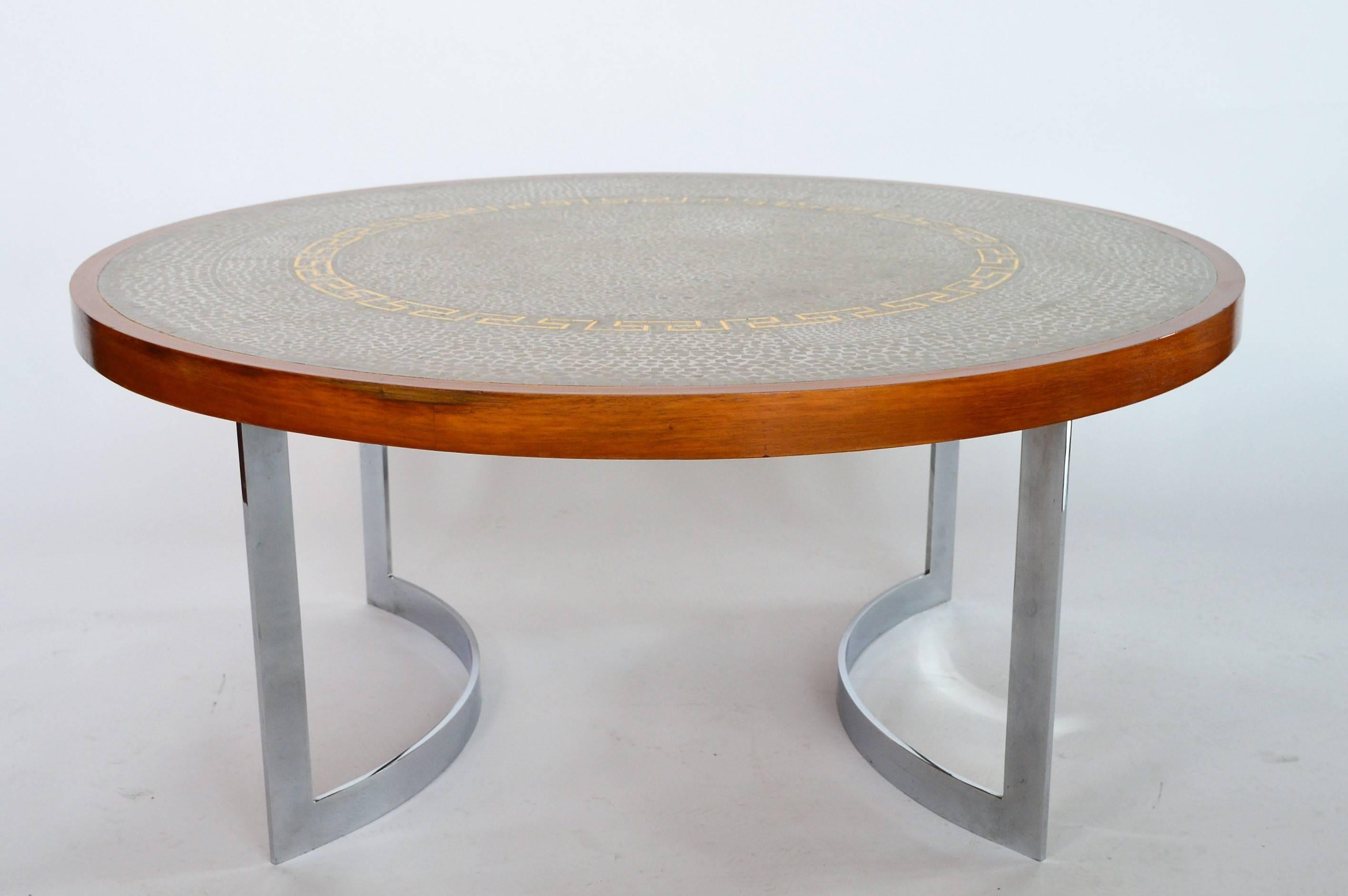 German Round Tile Mosaic and Wood Coffee Table by Berthold Muller , 1960s 1