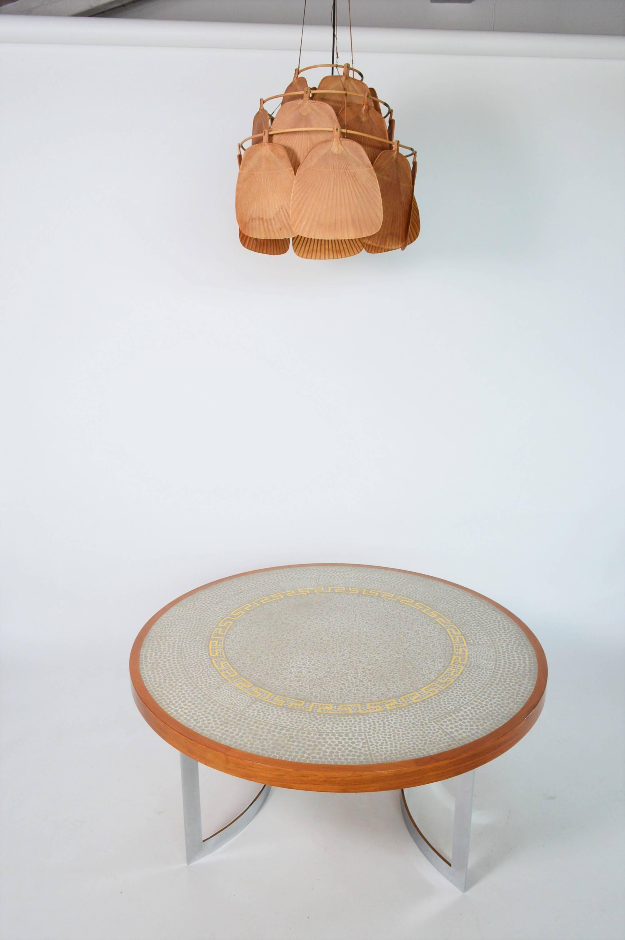 German Round Tile Mosaic and Wood Coffee Table by Berthold Muller , 1960s In Excellent Condition In Morazzone, Varese