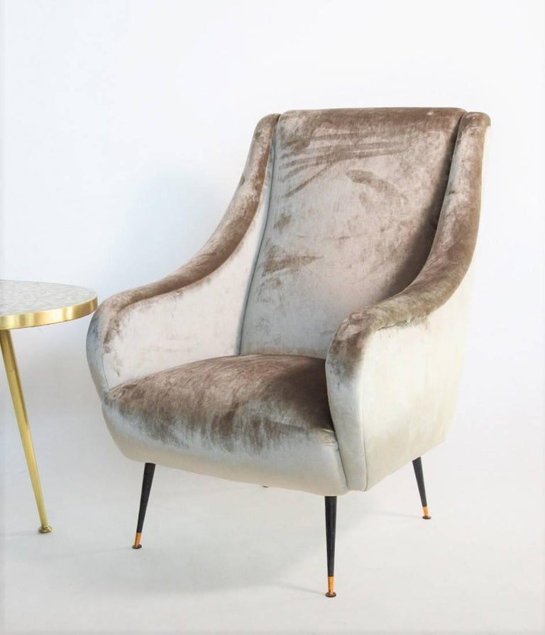 Italian Armchairs in Soft Grey Velvet restored and reupholstered, 1950s