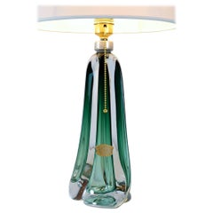 Belgian Emerald Green Glass Table Lamp of Val St. Lambert, 1950s